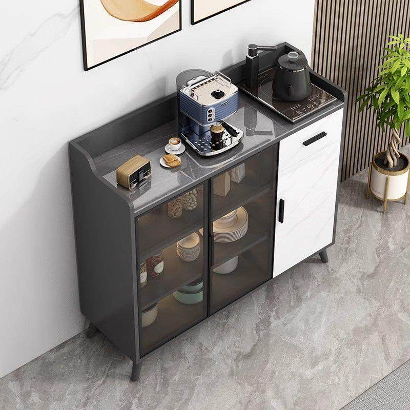 岩板餐边柜现代碗柜厨房收纳储物柜客厅吧台家用一体玻璃门茶水柜
