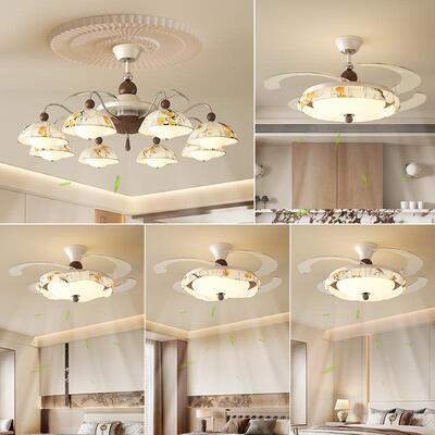 隐形风扇灯餐厅主卧室灯具智能风扇灯2025新款客厅吊灯中古风静音