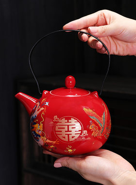 结婚托盘糖果盘茶盘龙凤陶瓷干果盘茶壶新娘红色敬茶婚庆用品大全