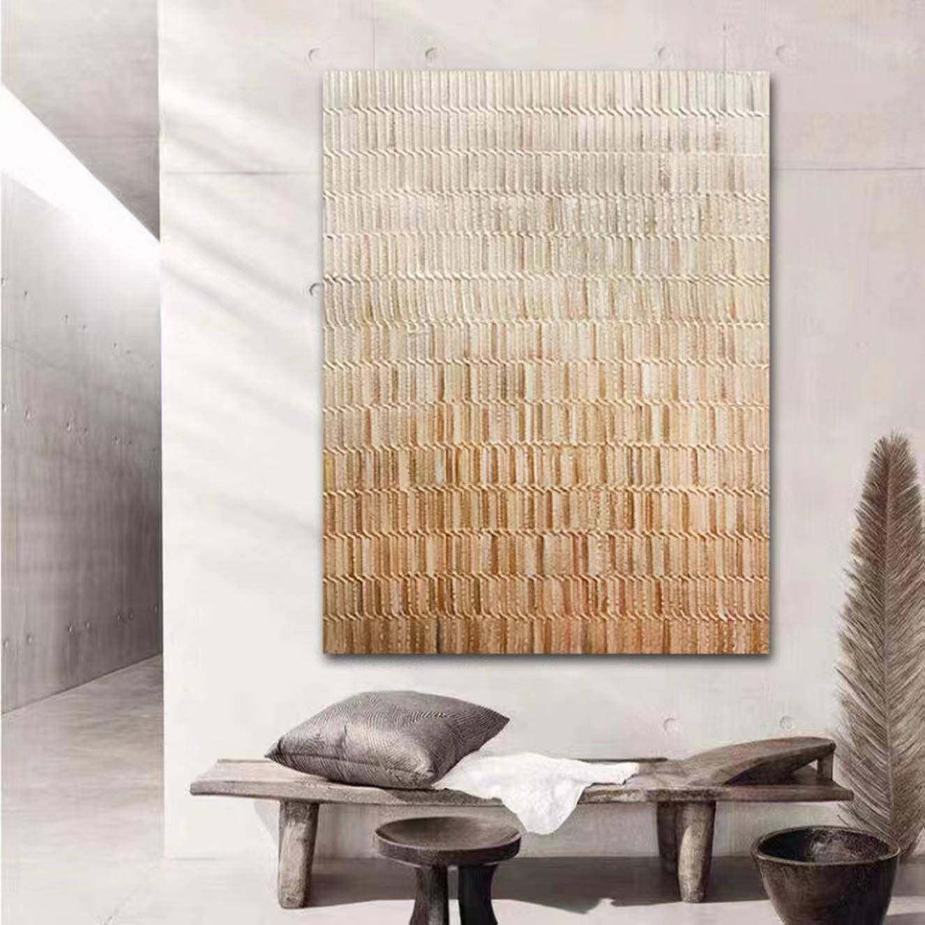 现代轻奢纯手绘油画客厅大幅落地画走廊过道装饰画玄关立体装置画