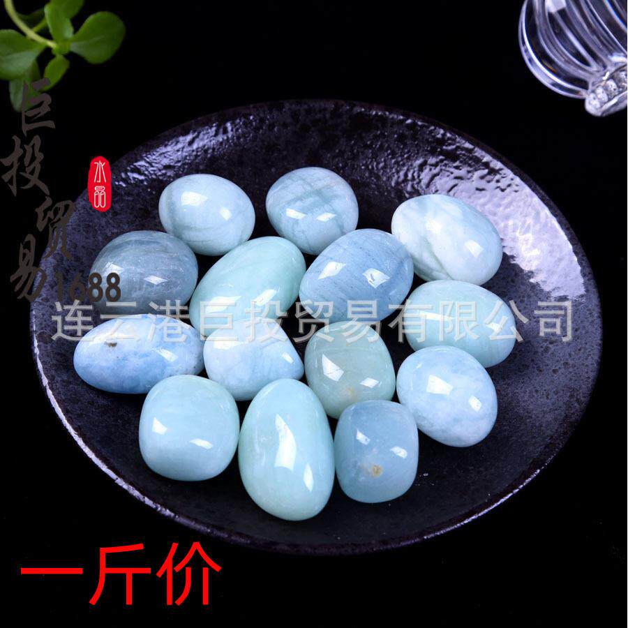 天然海蓝宝滚石摆件大颗粒海兰宝翻 Aquamarinl tumble儿童淘矿石