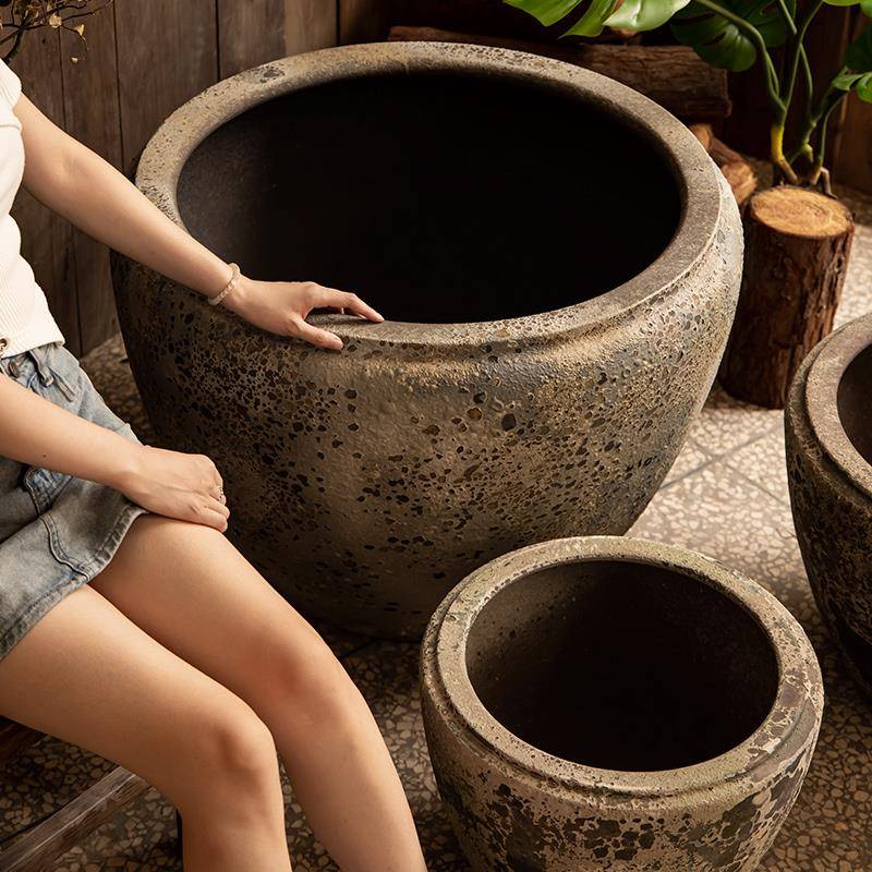 陶瓷大缸粗陶手工院子老式造景鱼缸荷花缸复古水缸阳台庭院种树盆