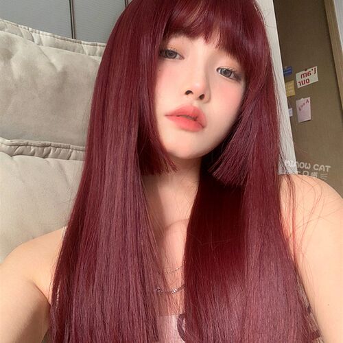 一口喵假发女长发网红jk姬发齐刘海红色日常自然逼真lolita全头套