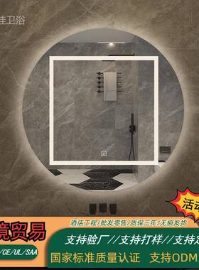 创意圆形浴室镜子卫生间壁挂防雾智能镜带灯艺术镜触控led化妆镜