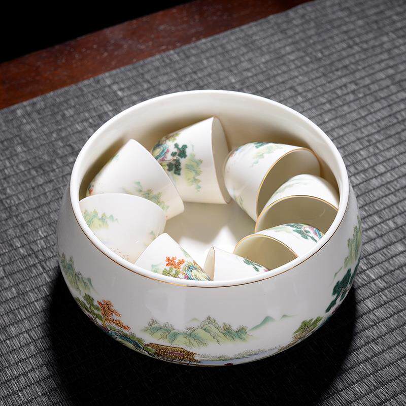 茶洗大号纯白羊脂玉茶具配件大全笔洗缸水盂洗茶杯盆茶渣缸洗茶器