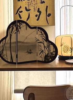 中古风墨竹小屏风摆件桌面装饰小