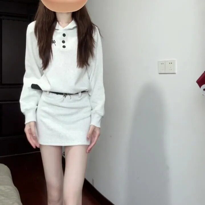 加绒带皮带针织连帽卫衣裙秋冬修身显瘦款113元