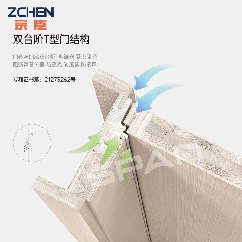 T型木门平板门5公分加厚实木门套装门卧室门酒店静音门双台阶门