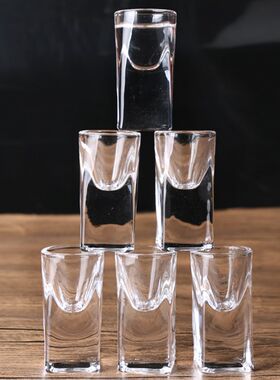 六只装包邮超厚玻璃方杯烈酒一口杯15毫升中式小酒杯家用酒吧酒具
