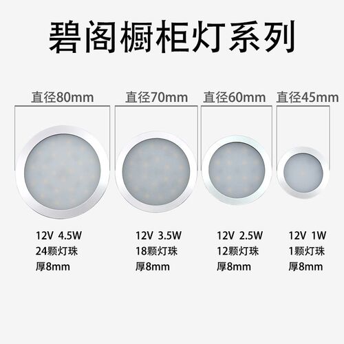 超薄led橱柜灯柜底灯厨房吊柜鞋衣柜酒柜汽车尾箱灯12v明装筒灯圆