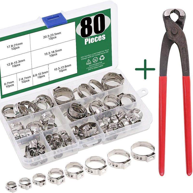 80pc单耳卡箍套装无极卡箍钳子不锈钢无极软管夹用于水管管道汽车