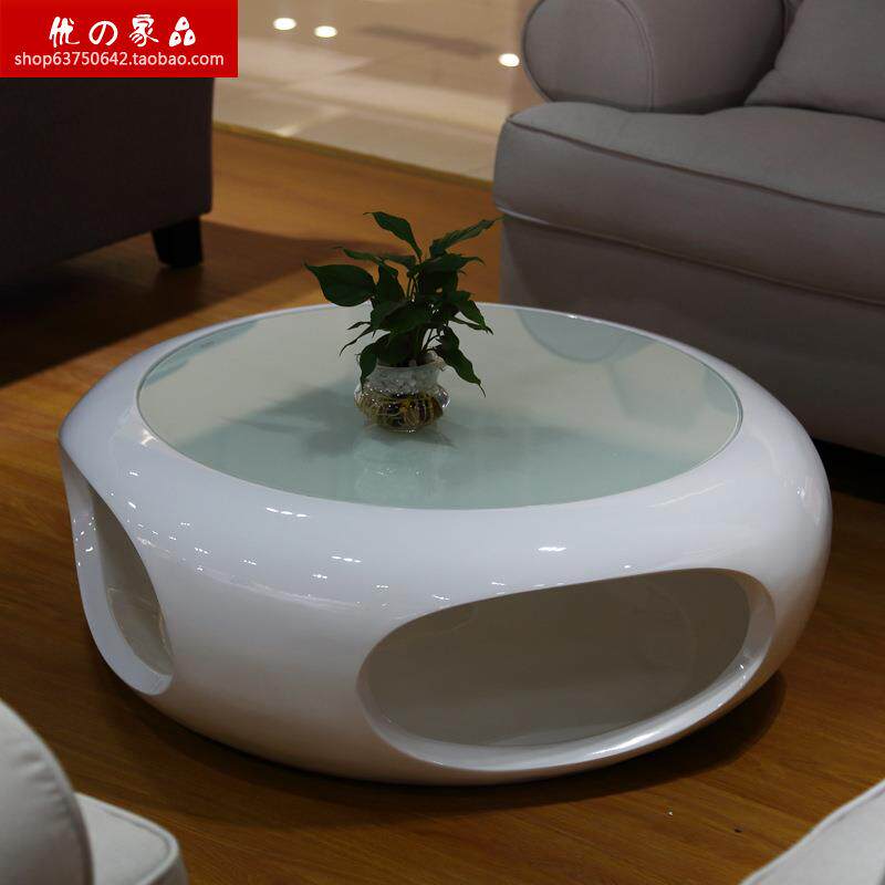 时尚简约钢琴烤漆圆形茶几大小户型创意储物钢化玻璃咖啡桌子组合