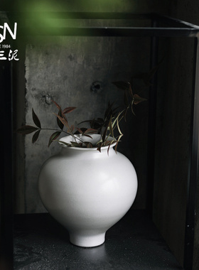 景德镇新中式陶瓷花瓶轻奢客厅插花酒店商场装饰白色侘寂风大陶罐