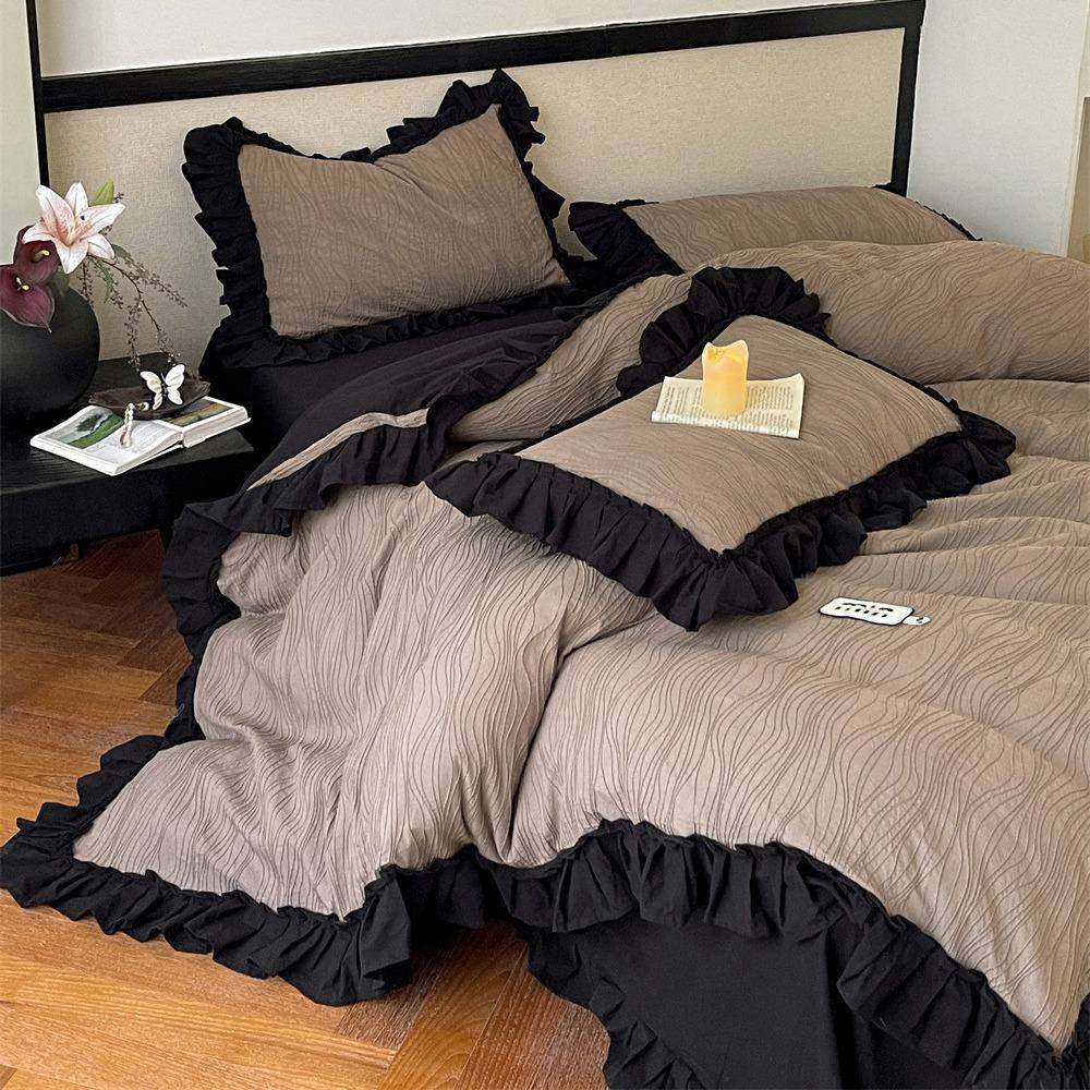 法式全棉水洗棉四件套浪漫荷叶花边被套床单柔软纯棉1.8m床上用品