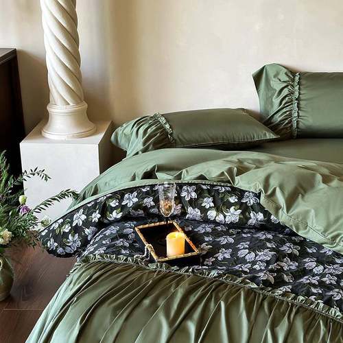 法式浮雕提花100支贡缎长绒棉纯棉四件套公主风全棉床单床裙床笠4