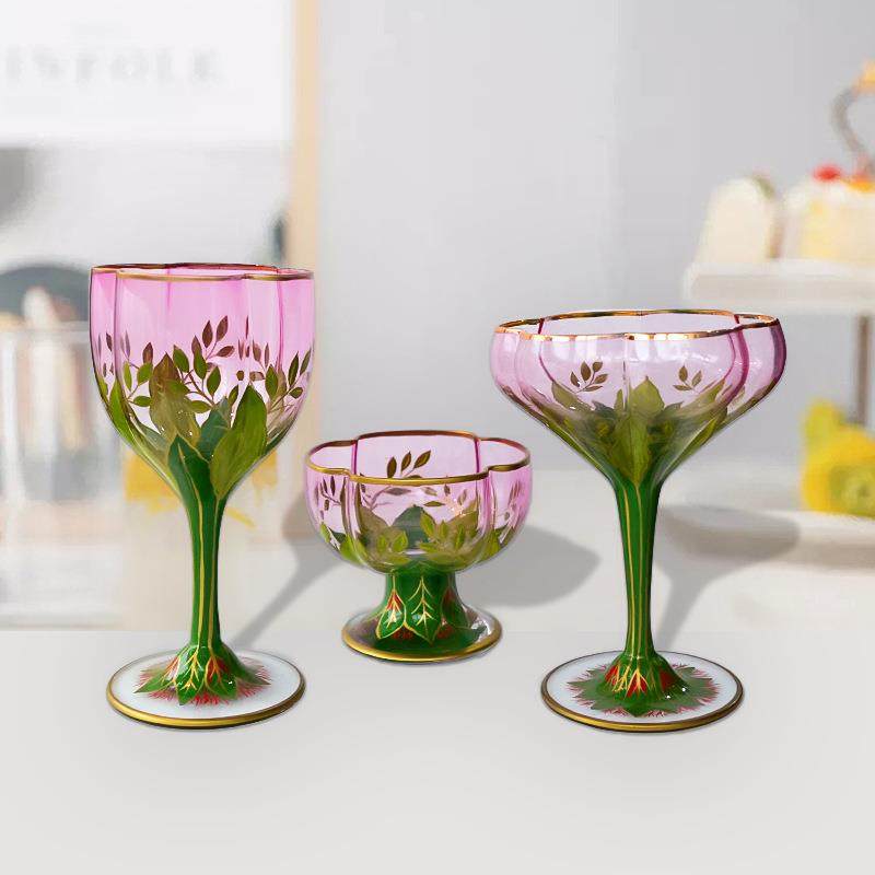 奥地利中古香槟杯水晶玻璃红酒杯粉色手绘冰激凌碗复古花朵高脚杯,五金/工具,五金工具箱/五金收纳箱,淘宝优惠券,粉丝福利购,淘宝优惠卷