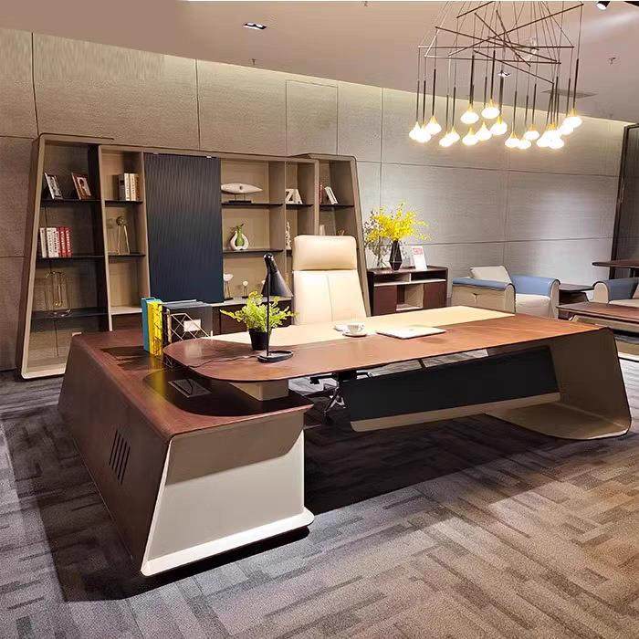 木纹创意办公桌烤漆办公室总裁经理个性办公桌高管洽谈大气办公桌