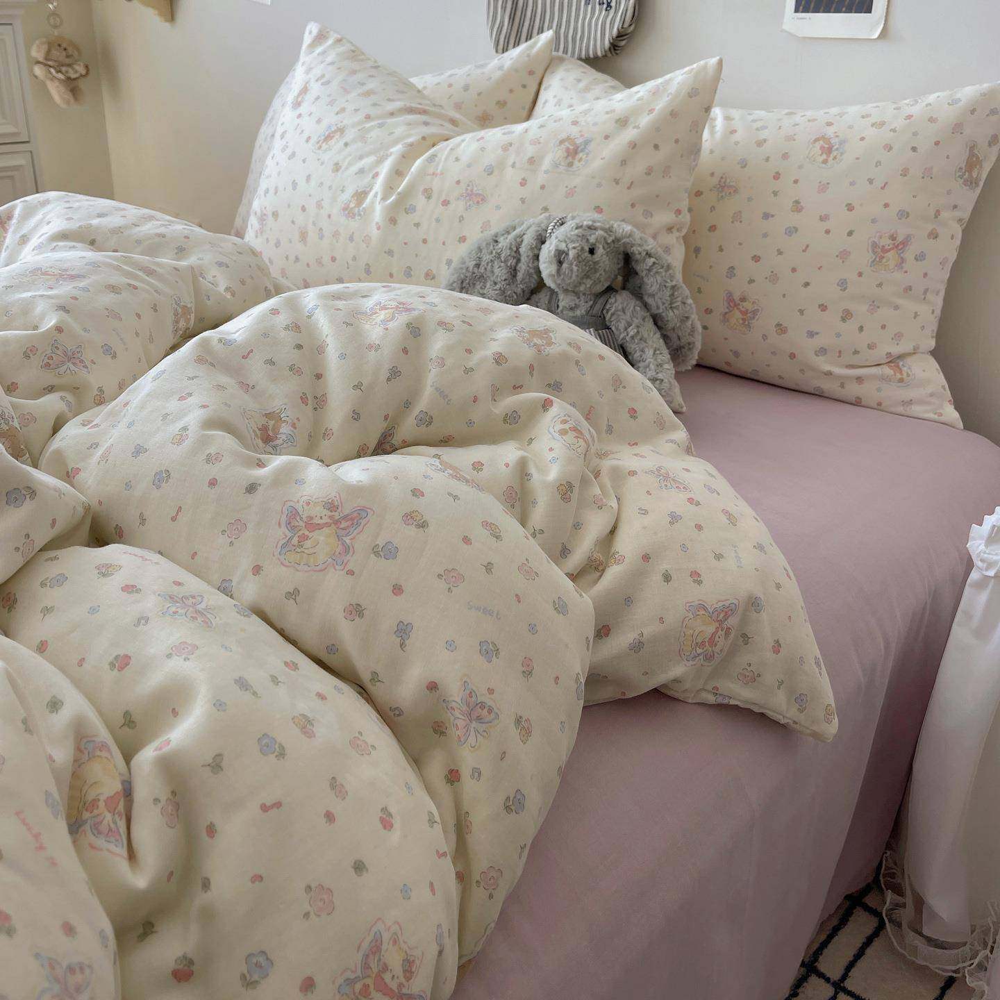 A类双层纱亲肤四件套家用双人被套小清新床笠学生宿舍床单三件套,鲜花速递/花卉仿真/绿植园艺,割草机/草坪机,淘宝优惠券,粉丝福利购,淘宝优惠卷