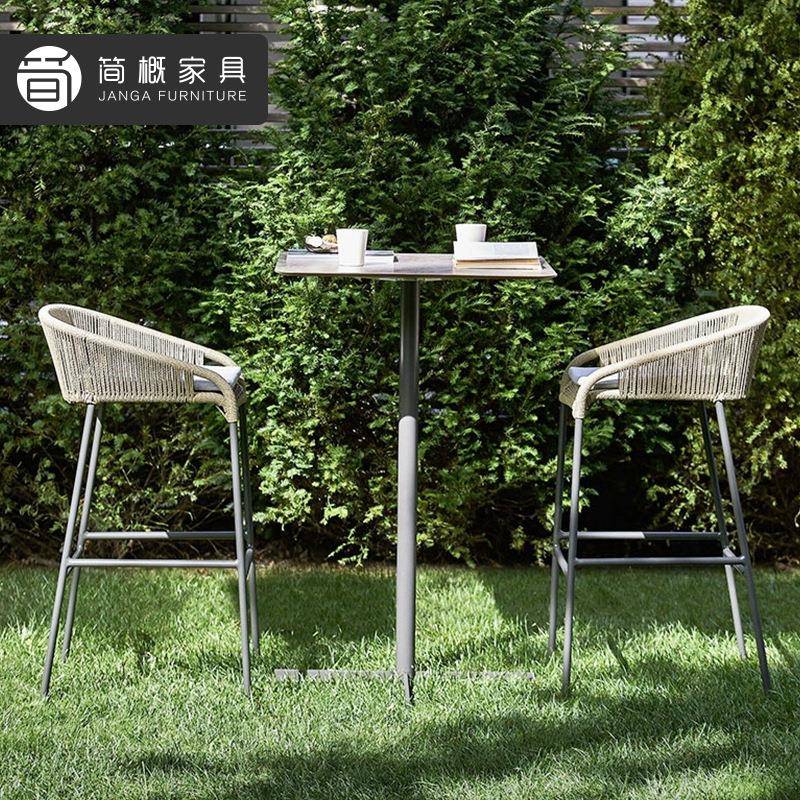 户外庭院吧台桌椅组合别墅露天藤编靠背高脚凳咖啡奶茶店休闲吧椅