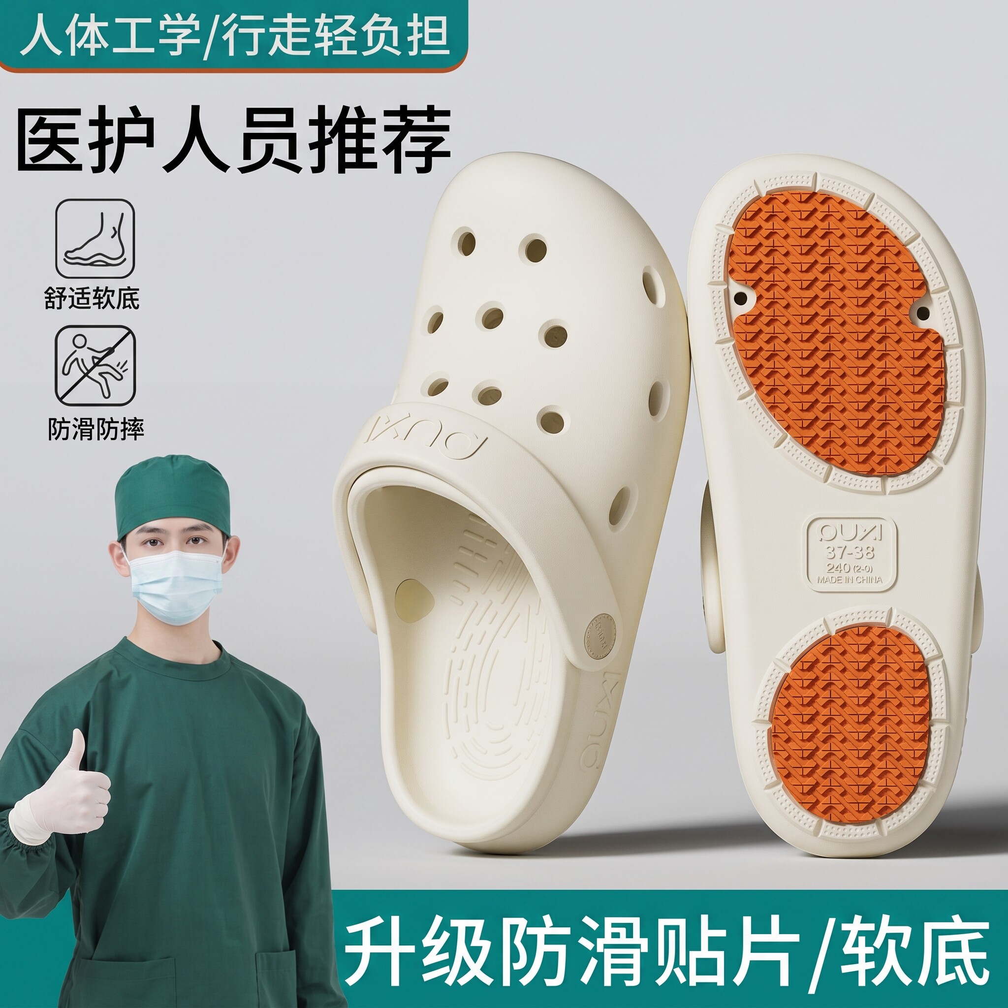 朴西防滑手术室洞洞鞋男夏季2026新款情侣外穿不臭脚专用凉鞋开车 - 实物图