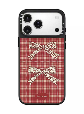 CALG简约红色格纹蝴蝶结新款超火磁吸防摔iphone11 12 13 14 15 16 17promax适用苹果手机壳高级感小众