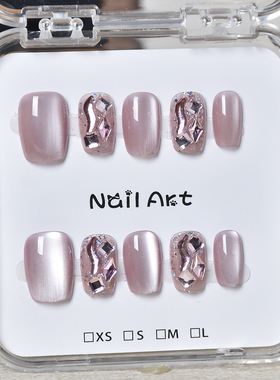 紫色穿戴甲短款2026新款高级感猫眼穿戴美甲指甲贴片甲片秋冬显白