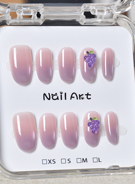 紫色猫眼手工穿戴甲中短款学生党指甲贴片2026新款穿戴美甲显白