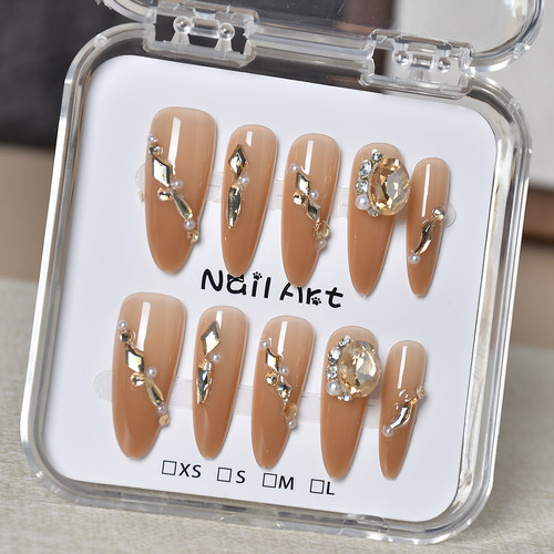 手工穿戴甲长款水钻珍珠成品美甲贴片2026新款高级感可拆卸假指甲