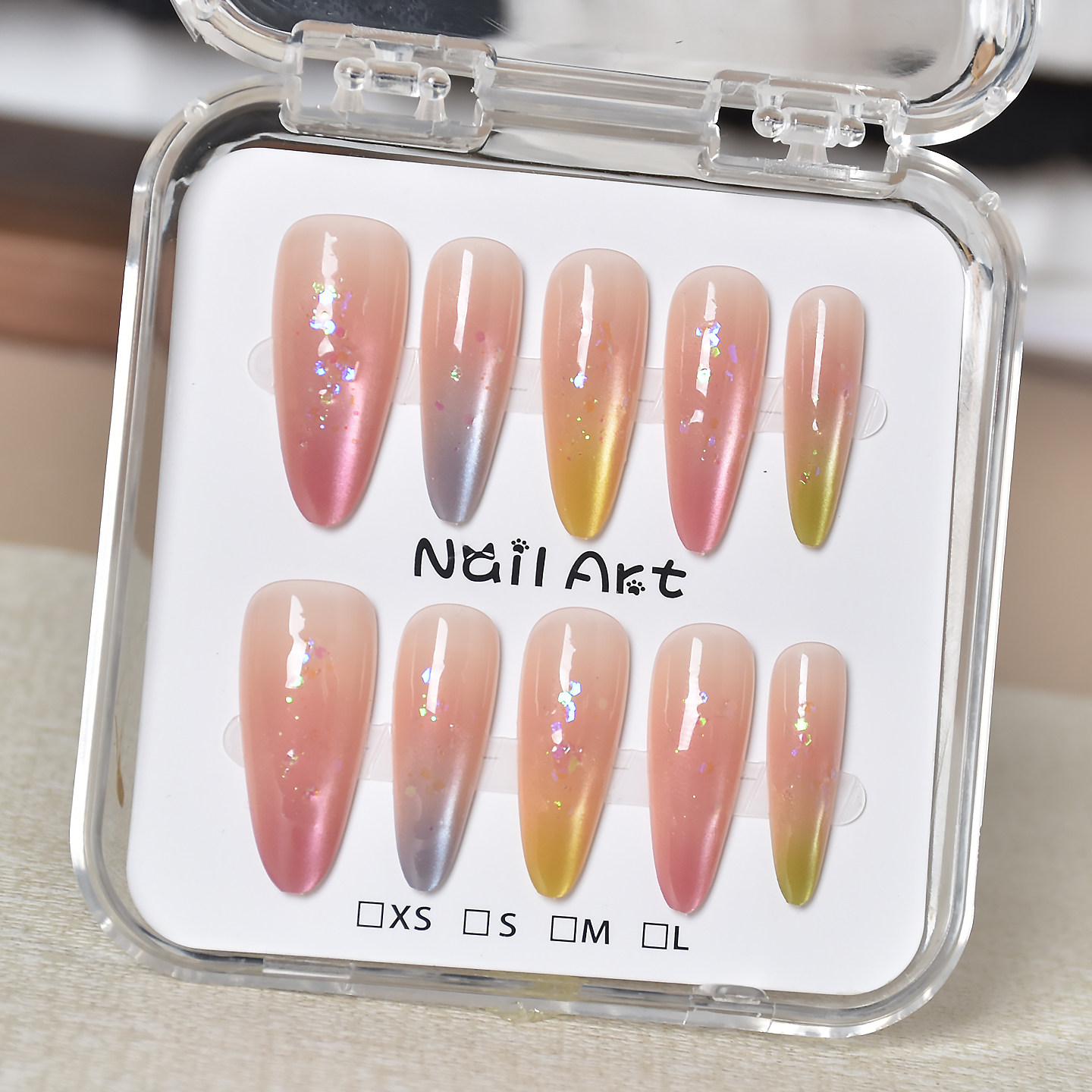 多巴胺猫眼幻调穿戴甲长款美甲贴片2025新款指甲贴片彩色亮片指甲