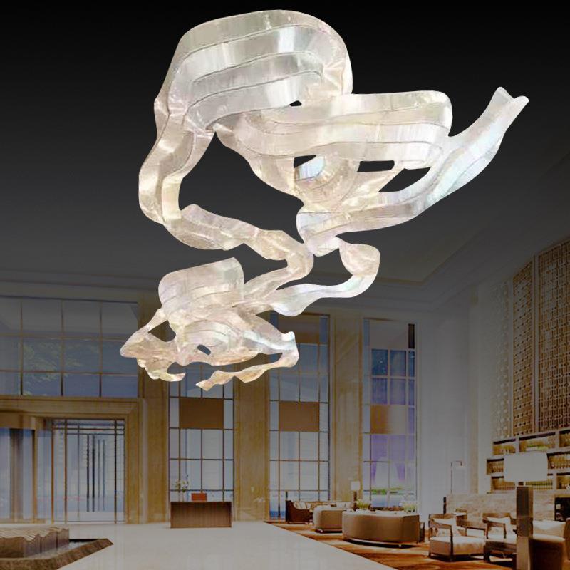 酒店大堂过道吊线灯纯手工编织灯KTV菠萝珠水晶灯宴会大厅飘带灯