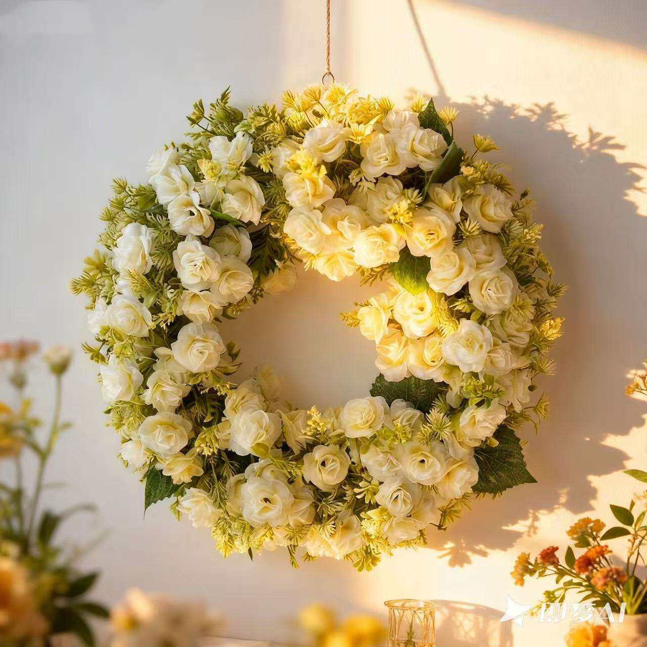 春夏季花环门挂母亲节花环居家门前装扮壁挂仿真玫瑰花婚礼装饰品