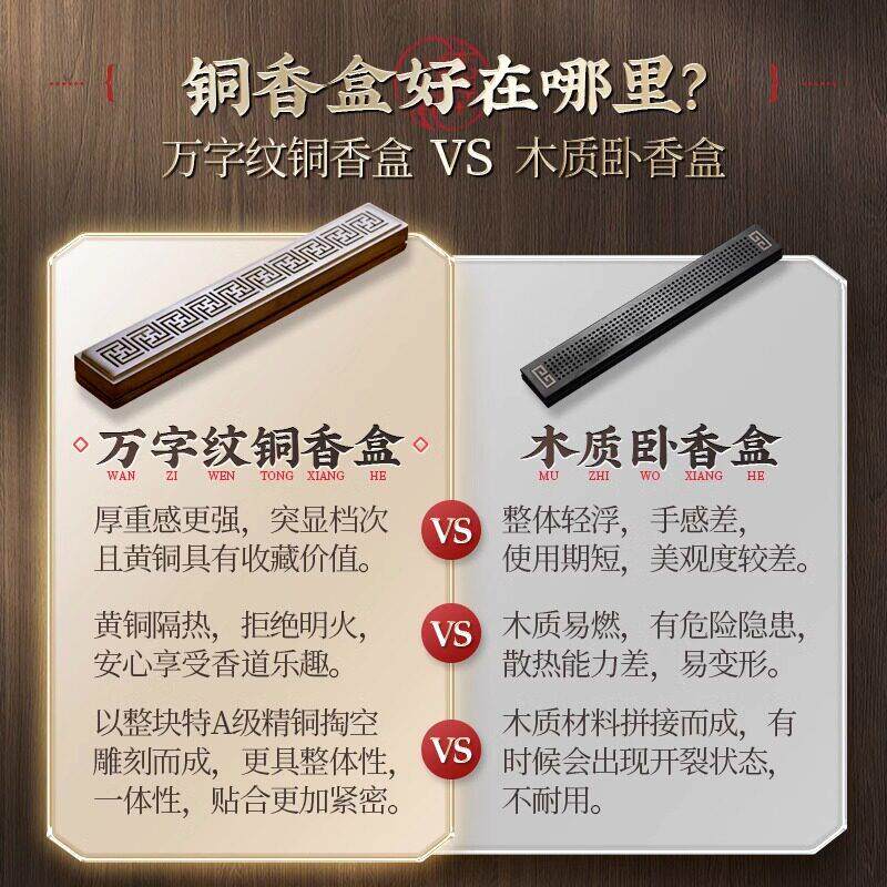 香炉香卧盒香檀沉燃线香盒香插家用室薰内纯铜全铜线香线香炉卧式
