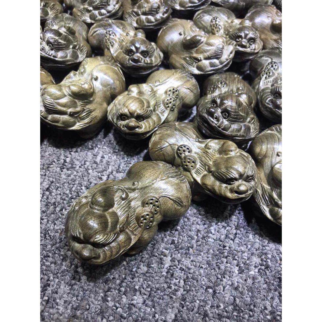 木雕天然阴沉金丝财楠木招貔手把件家居RQP客厅木实小摆件随身貅