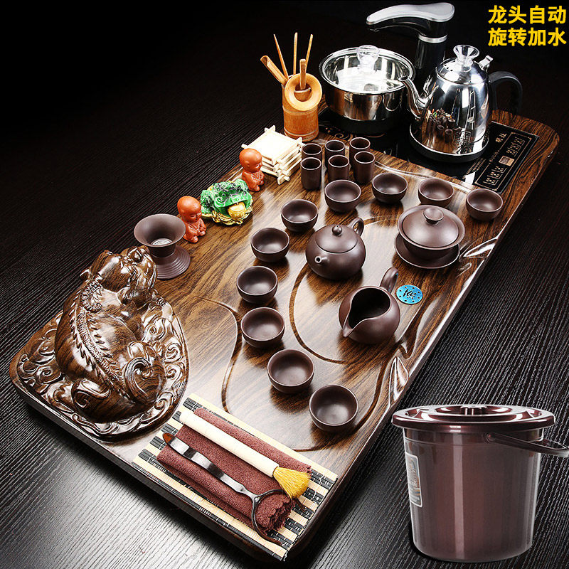 全自动茶盘茶具套组家用陶瓷功夫茶具智能电磁炉茶台茶道实木整套