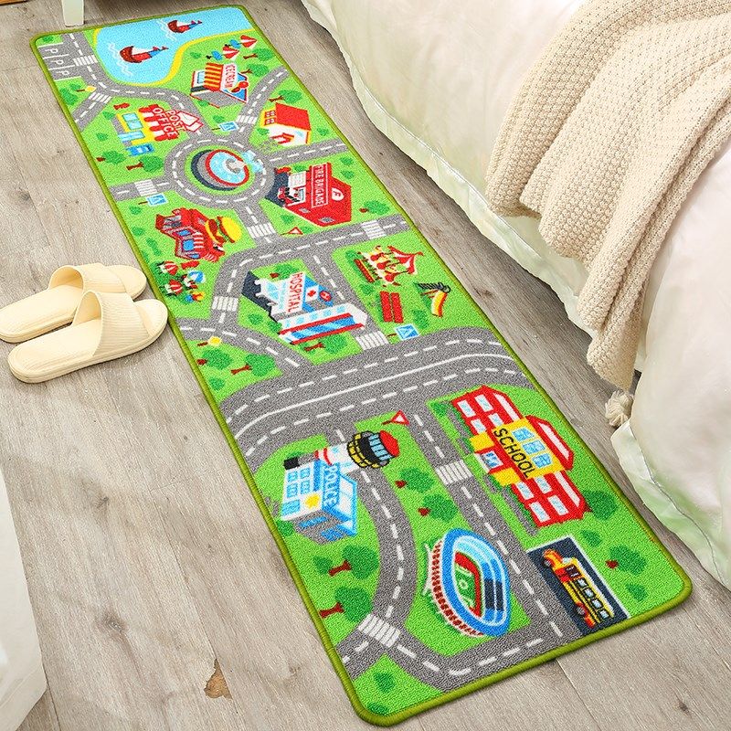 捷成地毯卧室床边儿童房绿色可机洗家用印花田园汽车城市交通地垫,居家布艺,地毯,淘宝优惠券,粉丝福利购,淘宝优惠卷