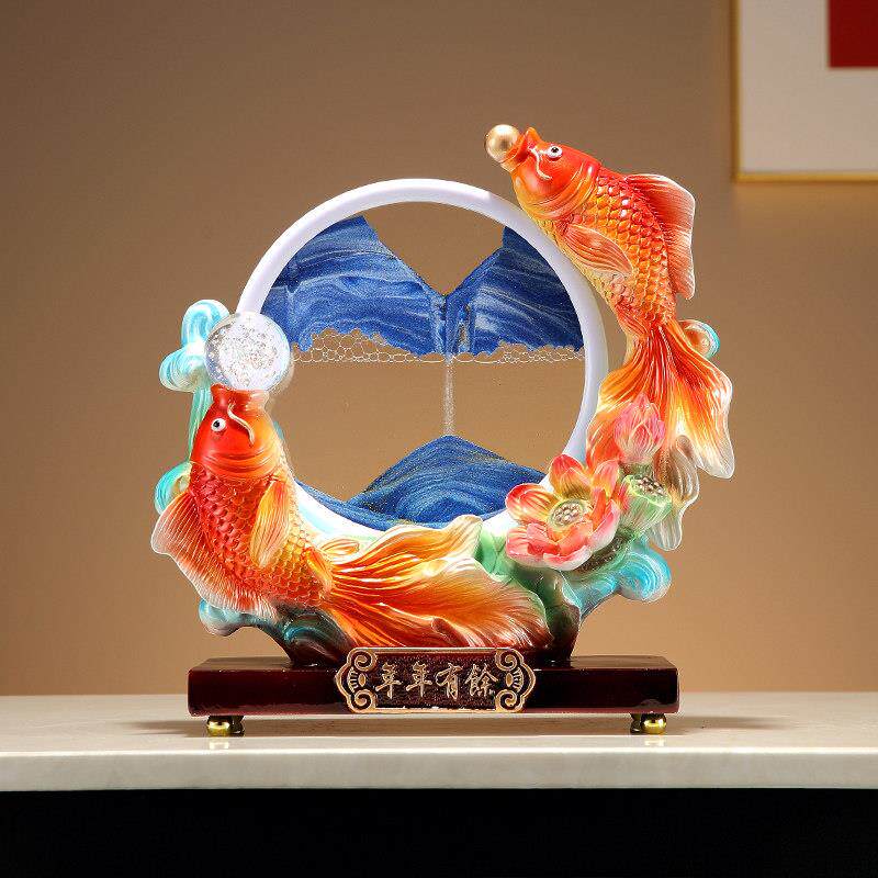 新流中式年年余余沙画画创意摆件客厅酒年年有余柜电视关柜玄柜乔