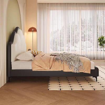 QAL奶油风皮艺床意式法花瓣床式复古风双人包轻床奢现代简约主卧