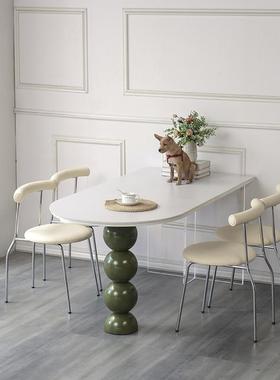 法墙式岩板桌小户型家用红奶网油风半椭圆靠亚克力悬浮AL626812餐