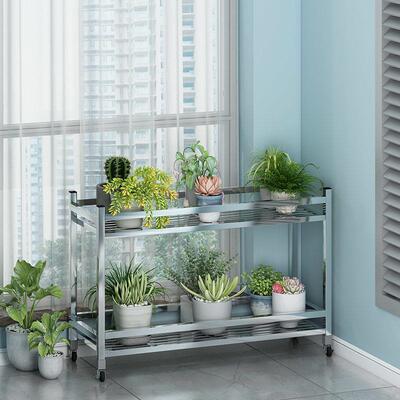 不锈外钢花架带轮子加宽TJA多层省空置间家可用阳台物架户移动盆