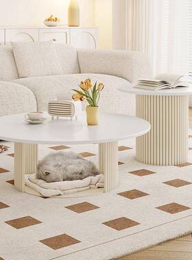 法式实奶油形风茶几组合猫窝储藏几木椭圆小茶几11072极简小户型