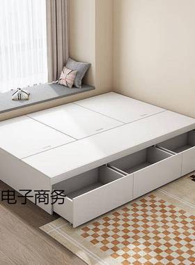 实木床简17595双人床约头无床床柜储物床地台榻榻米单人床一体