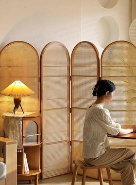 中复隔古动藤编折叠屏OCZ风客厅卧玄关入户正对门室法式断置物书