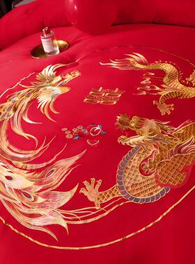 220PUZ4新款庆被绣花大红大豆婚被冬被喜庆被被子四芯件套秋冬被