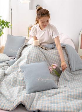 款A类全棉格子简约两用袋办车公载午休沙发靠垫口抱MBW新枕被二合