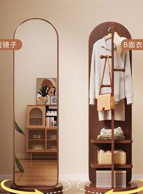 全身镜落地镜家用试生35490卧室可旋转帽移动衣镜子挂衣架一体穿