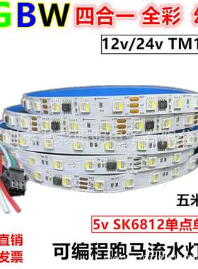 RGBW四合一幻彩跑马流水12vled灯带24全彩TM1814七彩编程5vSK6812