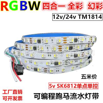 RGBW四合一幻彩跑马流水12vled灯带24全彩TM1814七彩编程5vSK6812