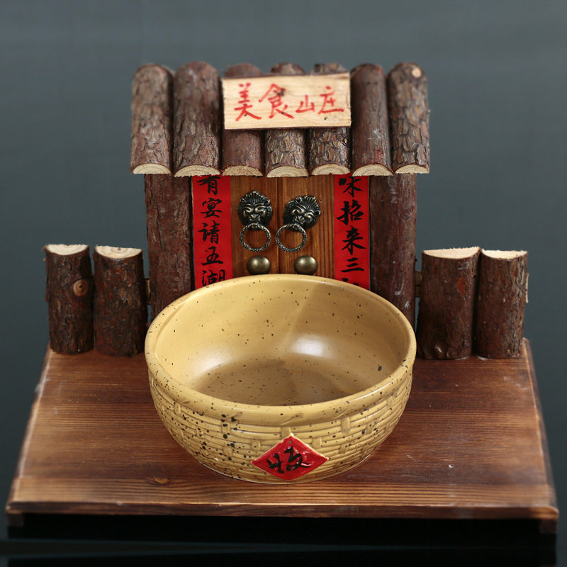 农家乐怀旧色釉实木摆台餐具