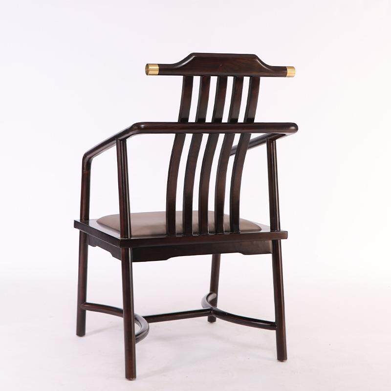 约新式中简茶椅客厅餐桌实木茶椅椅子木榆木泡茶台实靠背扶手椅子