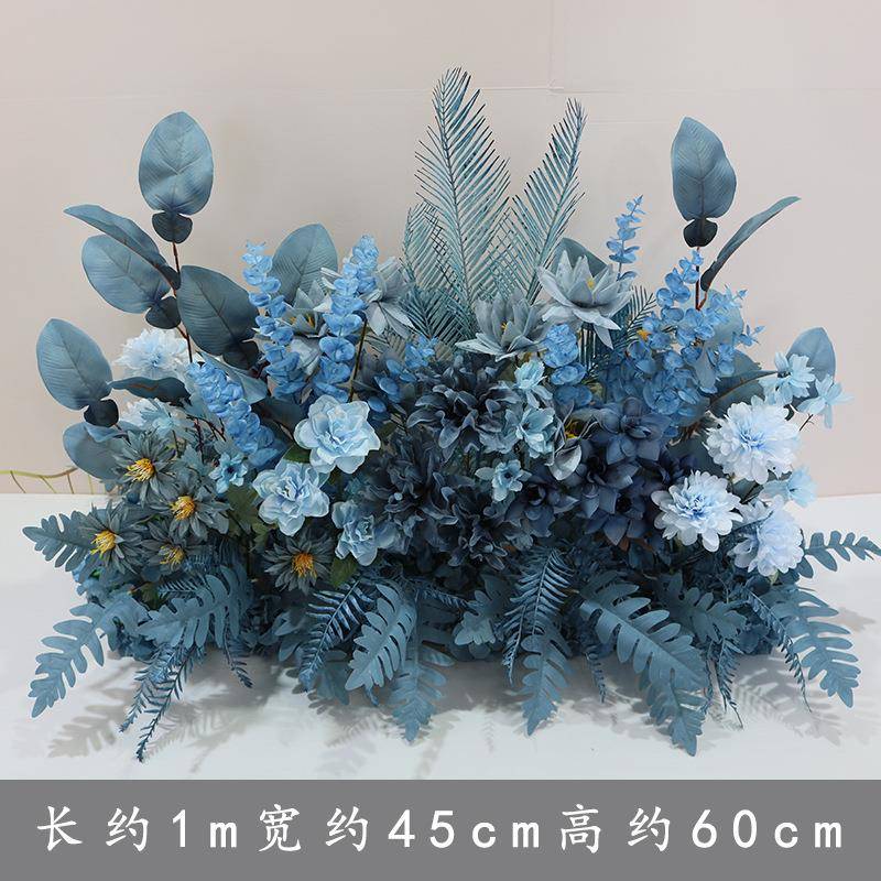 婚庆霾蓝蓝色路引排花挂天津花材花仿真花礼花艺盆花婚舞台装雾饰